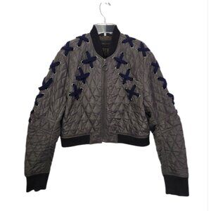 BCBGMAXAZRIA Colin Quilted Bomber Cropped Jacket with lace-up accents